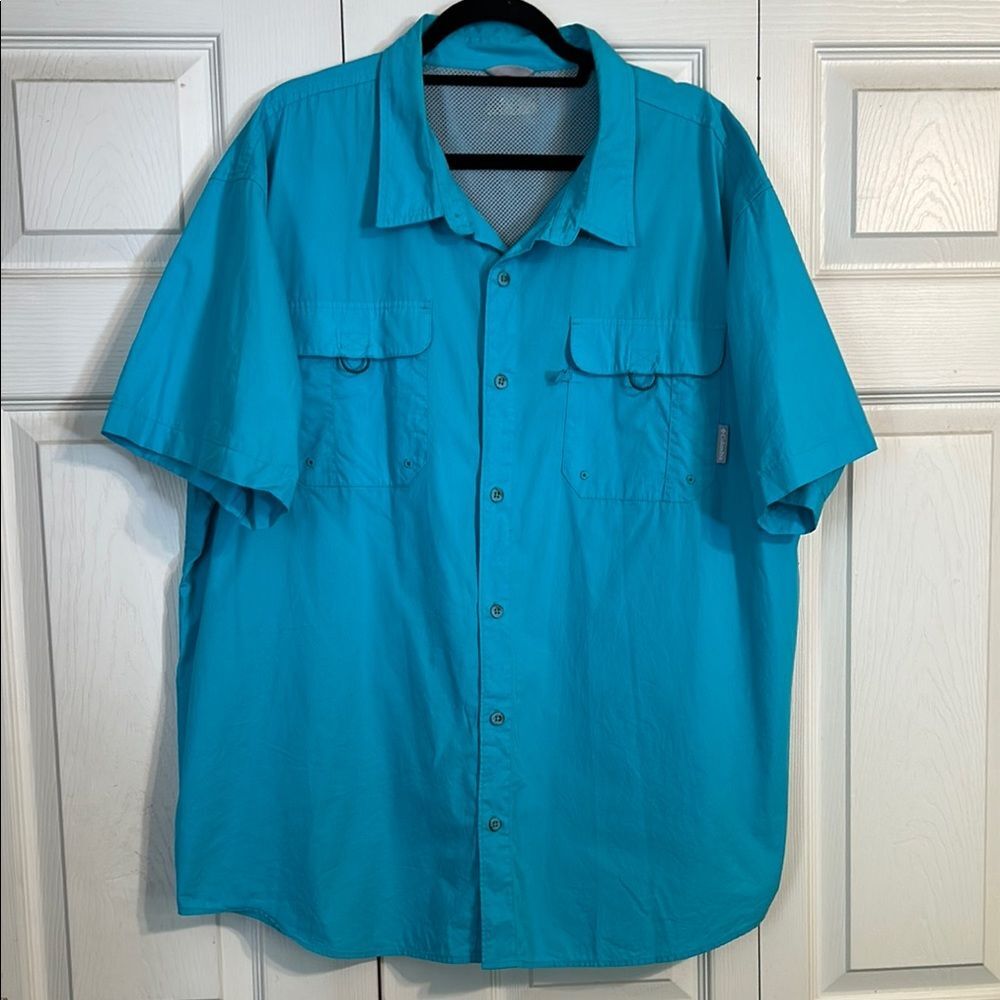 COLUMBIA Blue Casual Button Down Shirt Short Sleeve Fishing Athleisure Men XXL